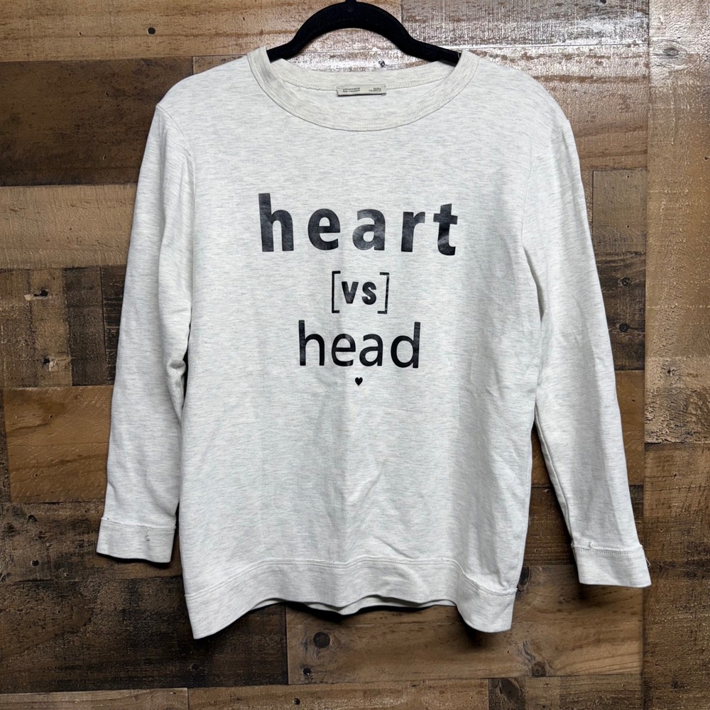 ZARA Heart vs Head Graphic Sweatshirt Light Gray Longβ Sleeve Crewneck
